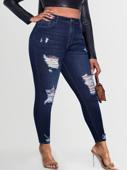 Women's plus size ripped jeans tight hip lifting - EverHype