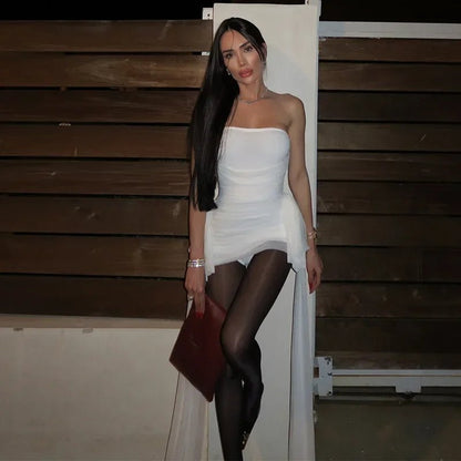 Ribbon Strapless Mesh Mini Dress - Sleeveless Evening Party Dress for Women - EverHype