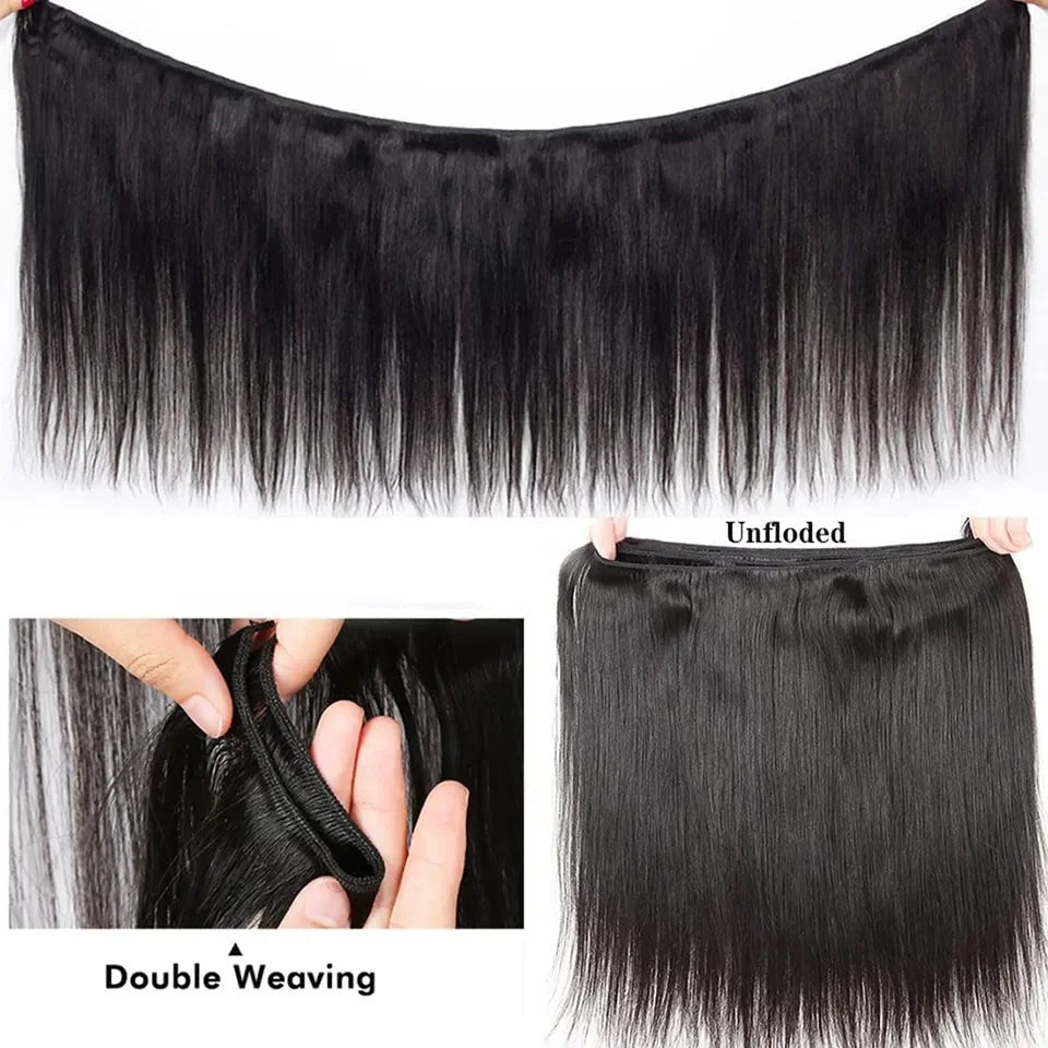 30 Inch Long Bundles Straight Human Hair 1/3/4 Pcs Bone Straight Hair Weave Double Weft 100% Remy Raw Hair Extensions Natural - EverHype