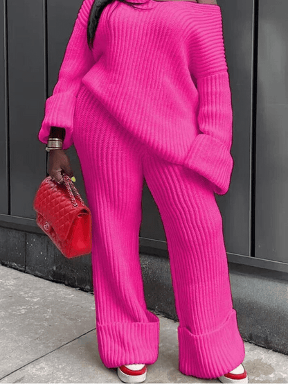 Knit Ribbed V - Neck Sweater & Wide Leg Pants Set - 2 - Piece Outfit | EverHype 2026 - EverHype