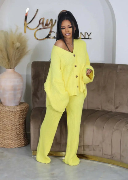 Knitted Button Sweater & Wide Leg Pants Set - 2 - Piece Fall Winter Outfit | EverHype 2026 - EverHype