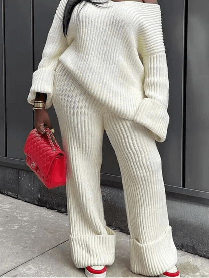 Knit Ribbed V - Neck Sweater & Wide Leg Pants Set - 2 - Piece Outfit | EverHype 2026 - EverHype