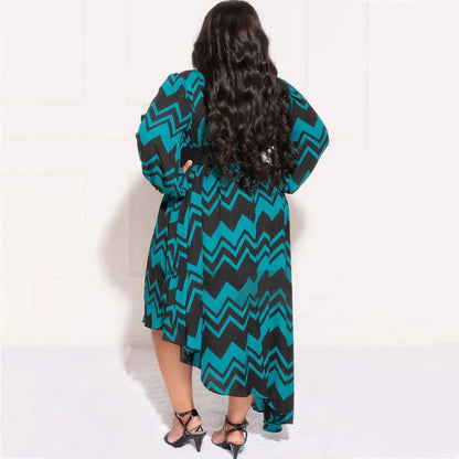 L - 4XL 2022 Fall Plus Size Women Stripe Printing Long Sleeve Irregular Dresses Loose Casual Lady Clothing Dropshipping Wholesale - EverHype