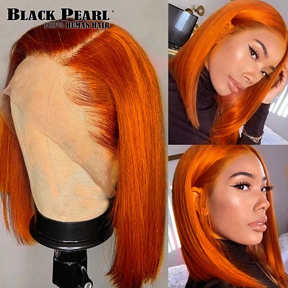 Black Pearl Ginger Lace Front 100% Human Hair Quality Wigs Glueless Wig Short Straight Bob Wig Lace Front Human Hair Wig - EverHype