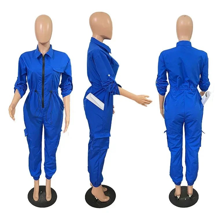 High Waist Jumpsuits Women Work Overalls Casual Half Sleeve Summer One Piece Pocket Long Cargo Pants Rompers Long Bodysuit - EverHype