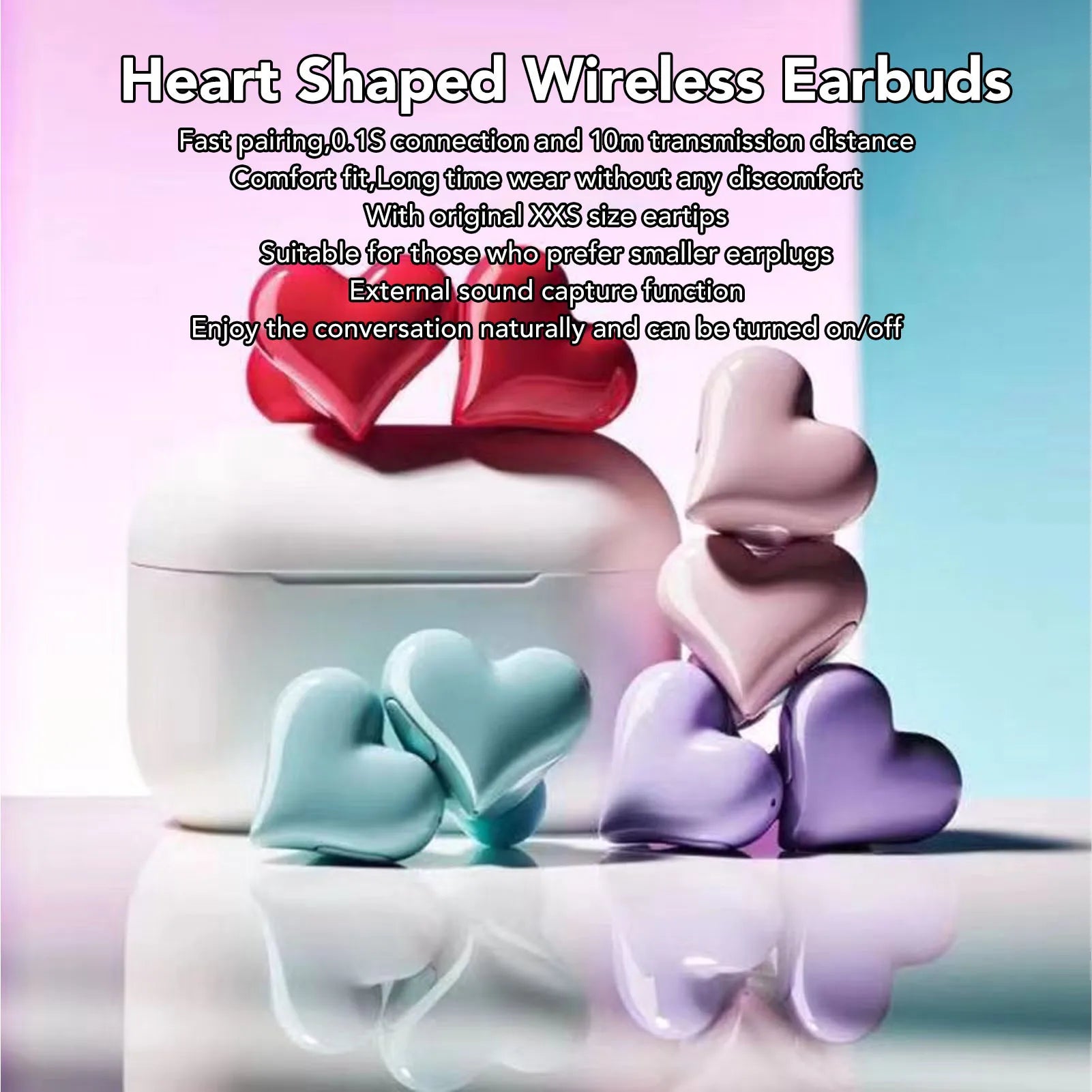 Heart Shaped Wireless Earbuds Wireless Earbuds Headphone Fast Pairing 20 Hours Playtime for Girls Women for Outdoor Gym Sports - EverHype