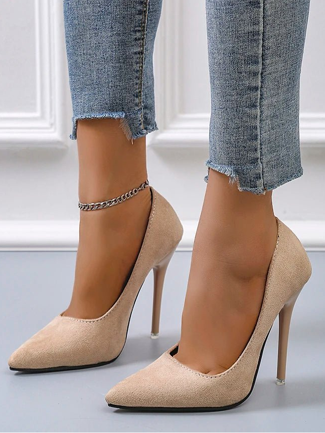 Aphixta 4.72 Inch Super High Stiletto Heels Pumps Women Solid Office Flock Pointed Toe Party Shoes Woman Plus Large Size 44 45 - EverHype