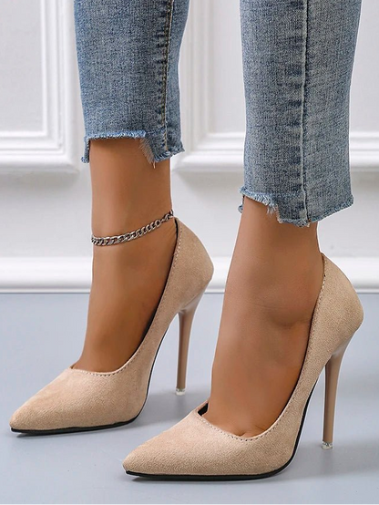 Aphixta 4.72 Inch Super High Stiletto Heels Pumps Women Solid Office Flock Pointed Toe Party Shoes Woman Plus Large Size 44 45 - EverHype