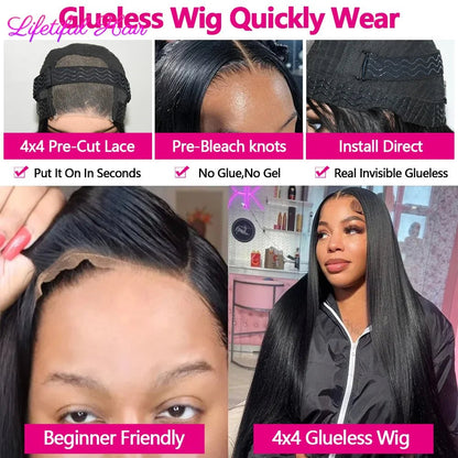 Lifetiful Glueless Human Hair Wig Ready To Wear Straight Transprent 4x4 Lace Closure Wigs For Women Glueless Wigs Human Hair - EverHype