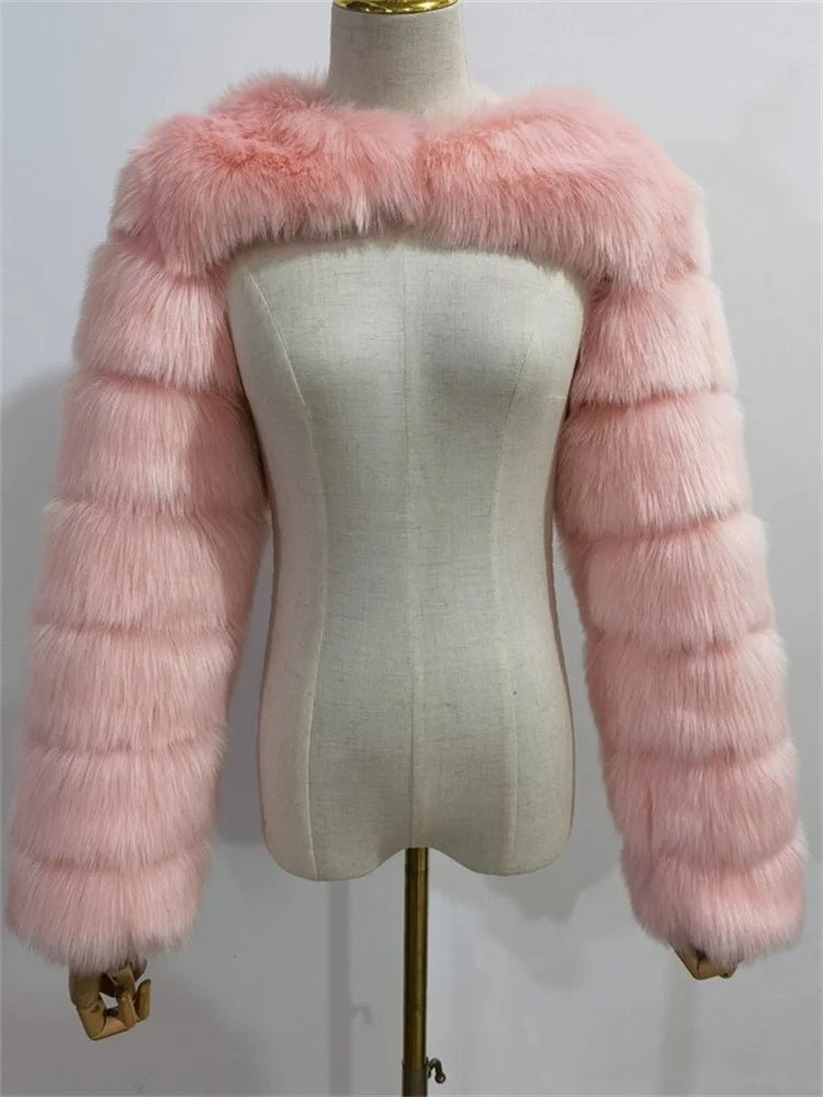 Faux Fur Jacket - Cropped Long Sleeve Coat for Women | Winter Warm Clothes - EverHype