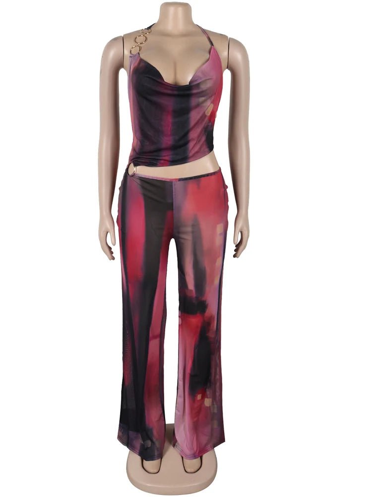 Beyprern Women's Glamours Dreams Jumpsuit Girls Halter Neck Cut - Out O - Rings Tie Dye Rompers Overalls One Piece Outfits Clubwear - EverHype