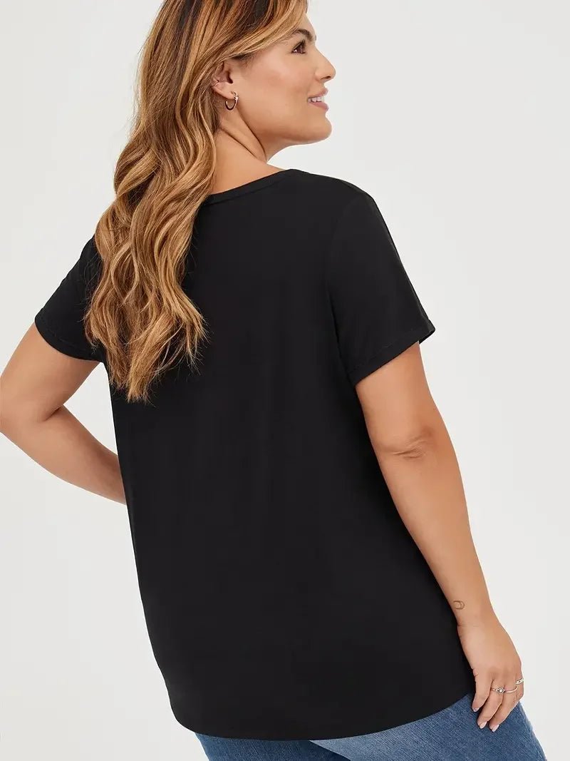 Plus Size Casual T-shirt Women's Plus Ombre Letter Graphic Short Sleeve Round Neck Medium Stretch Top - EverHype