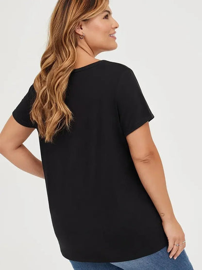 Plus Size Casual T-shirt Women's Plus Ombre Letter Graphic Short Sleeve Round Neck Medium Stretch Top - EverHype