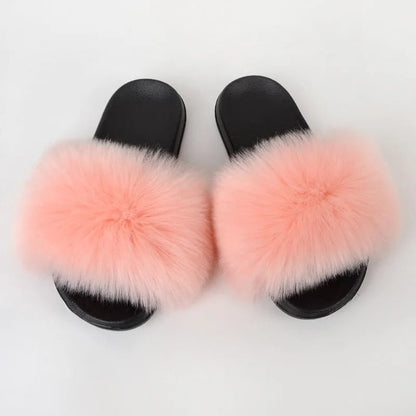 Luxury Fluffy Fur Slippers - Women's Indoor Warm Plush Slides - EverHype
