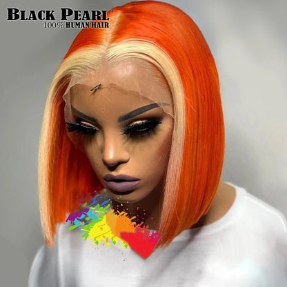 Black Pearl Ginger Lace Front 100% Human Hair Quality Wigs Glueless Wig Short Straight Bob Wig Lace Front Human Hair Wig - EverHype