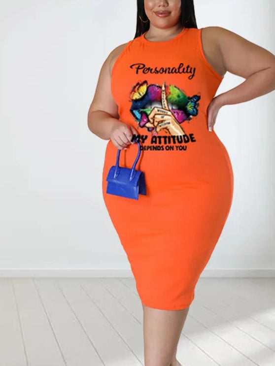 Wmstar Plus Size Women Clothing Dress Summer Lip Print Bodycon Stretch Elegant Midi Dresses Women Wholesale Dropshiping 2023 - EverHype