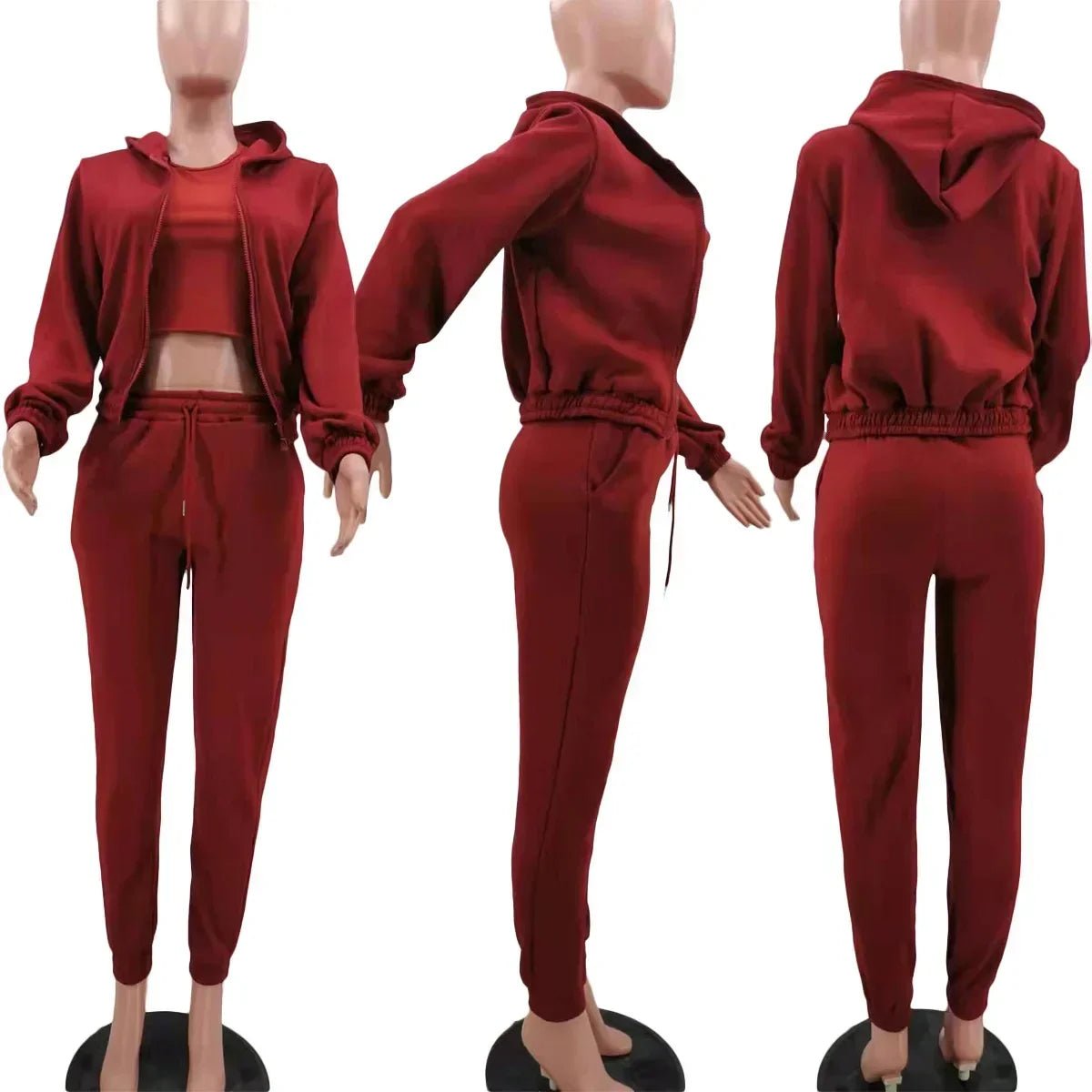 3pcs Women's Clothing Set Fleece - lined Hooded Sweater &Sleeveless Tank Top & Sports Sweatpants Pants - EverHype