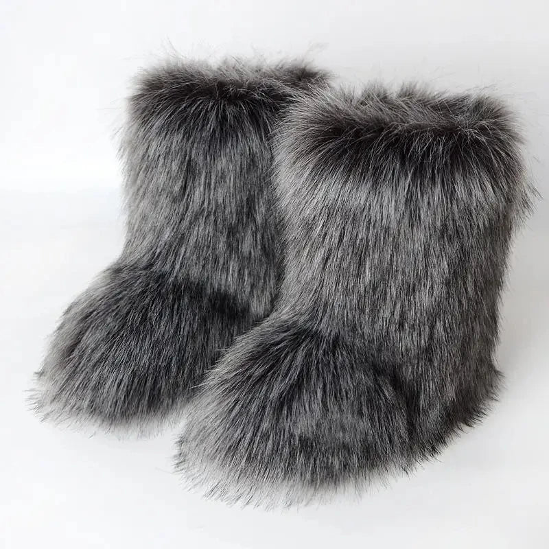 Winter Fluffy Faux Fox Fur Boots - Luxury Warm Snow Boots - EverHype