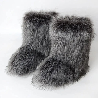 Winter Fluffy Faux Fox Fur Boots - Luxury Warm Snow Boots - EverHype