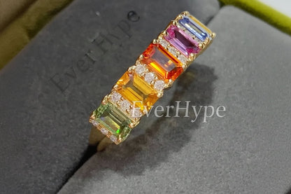 18K Yellow Gold Sapphire Ring - Natural Diamond & Sapphire for Women - EverHype