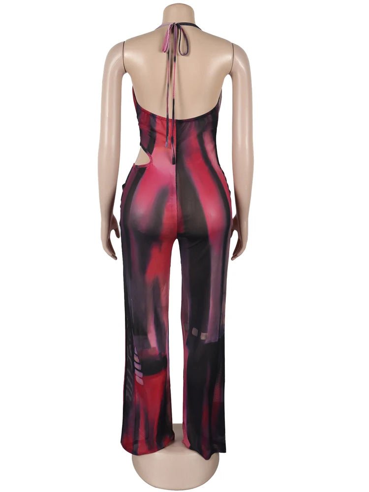 Beyprern Women's Glamours Dreams Jumpsuit Girls Halter Neck Cut - Out O - Rings Tie Dye Rompers Overalls One Piece Outfits Clubwear - EverHype