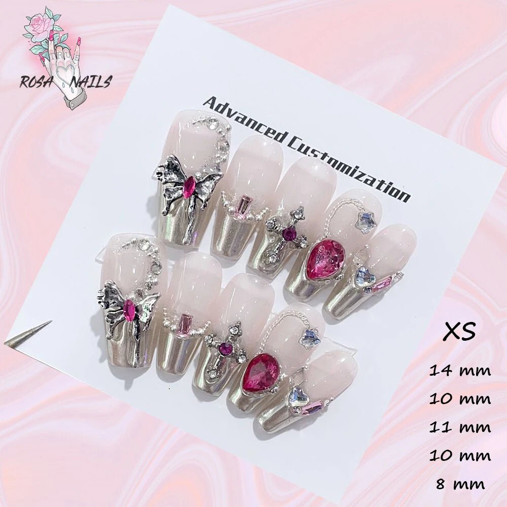 Fake Nails y2k Rainbow Discoloration Effect Handmade Tips Shine Chameleon Flakes Hologram Mirror Manicure Gothic Press on Nails - EverHype