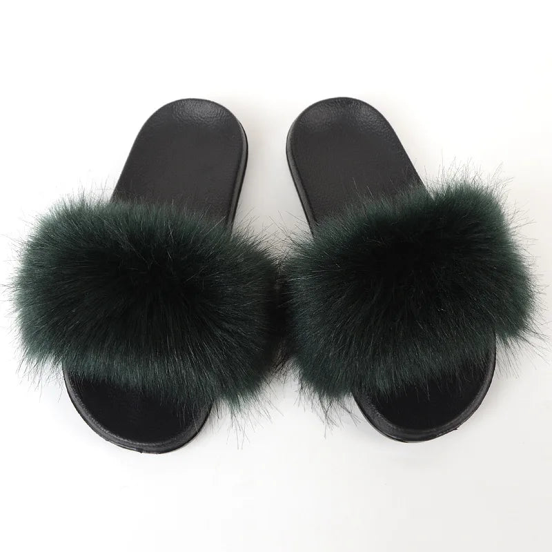 Luxury Fluffy Fur Slippers - Women's Indoor Warm Plush Slides - EverHype