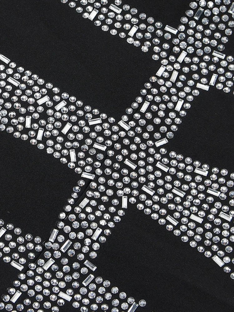 Beyprern Women's Sparkle Black Rhinestone Bodycon Mini Dress Mesh Sleeve Sequins Night Dresses Special Occasion Outfits - EverHype