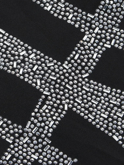 Beyprern Women's Sparkle Black Rhinestone Bodycon Mini Dress Mesh Sleeve Sequins Night Dresses Special Occasion Outfits - EverHype