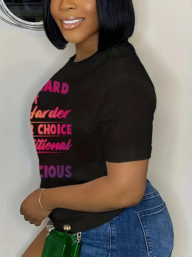 Plus Size Letter Print T-Shirt Casual Crew Neck Short Sleeve T-Shirt Women's Plus Size Clothing - EverHype