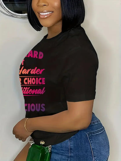 Plus Size Letter Print T-Shirt Casual Crew Neck Short Sleeve T-Shirt Women's Plus Size Clothing - EverHype