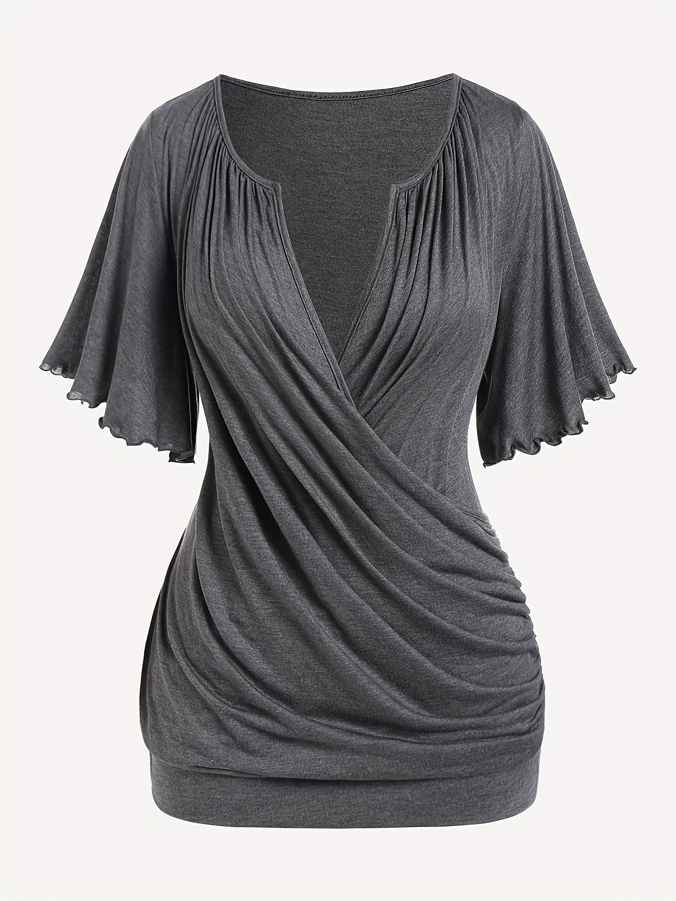 European and American new hit fashion women's pleated chain embellished V - neck plus - size T-shirt top - EverHype