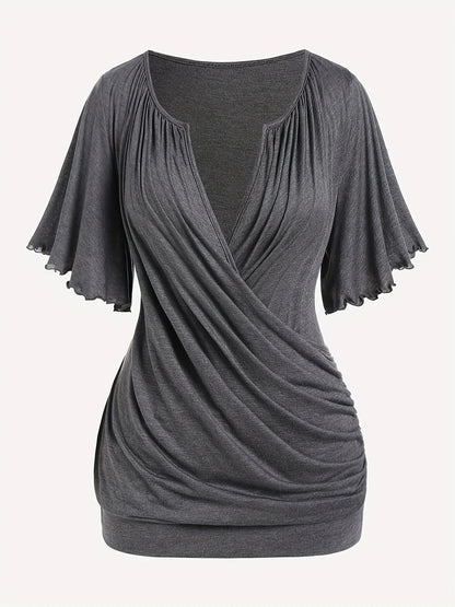 European and American new hit fashion women's pleated chain embellished V - neck plus - size T-shirt top - EverHype