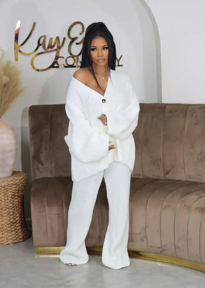 Knitted Button Sweater & Wide Leg Pants Set - 2 - Piece Fall Winter Outfit | EverHype 2026 - EverHype