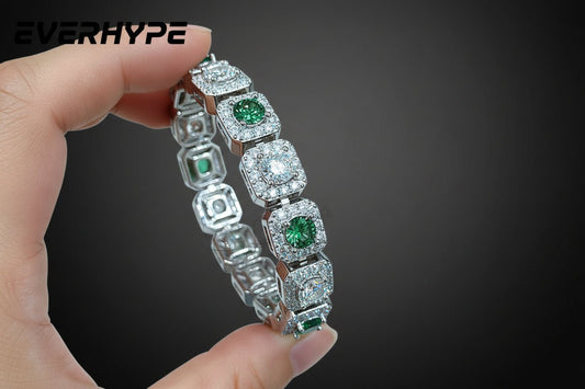 Moissanite Cuban Link Bracelet - 10mm - 12mm Green & White 925 Silver Chain - EverHype