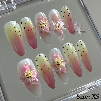 Summer Nails Shell 3D Jelly Spring Flowers Gel Nail Art Vacation Holiday Trendy Flower Almond French Tip Handmade Press on Nails - EverHype