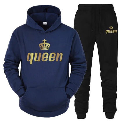 👑 King & Queen Couple Sweatsuit Bundle - 4 Piece Set | His & Hers Matching Hoodie & Jogger Pants - EverHype