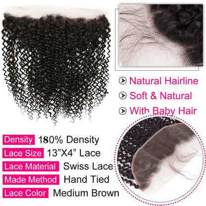 15A Malaysian Kinky Curly Bundles With Frontal Wet and Wavy Water Wave Human Hair Bundles With Closure Natural Virgin Human Hair - EverHype
