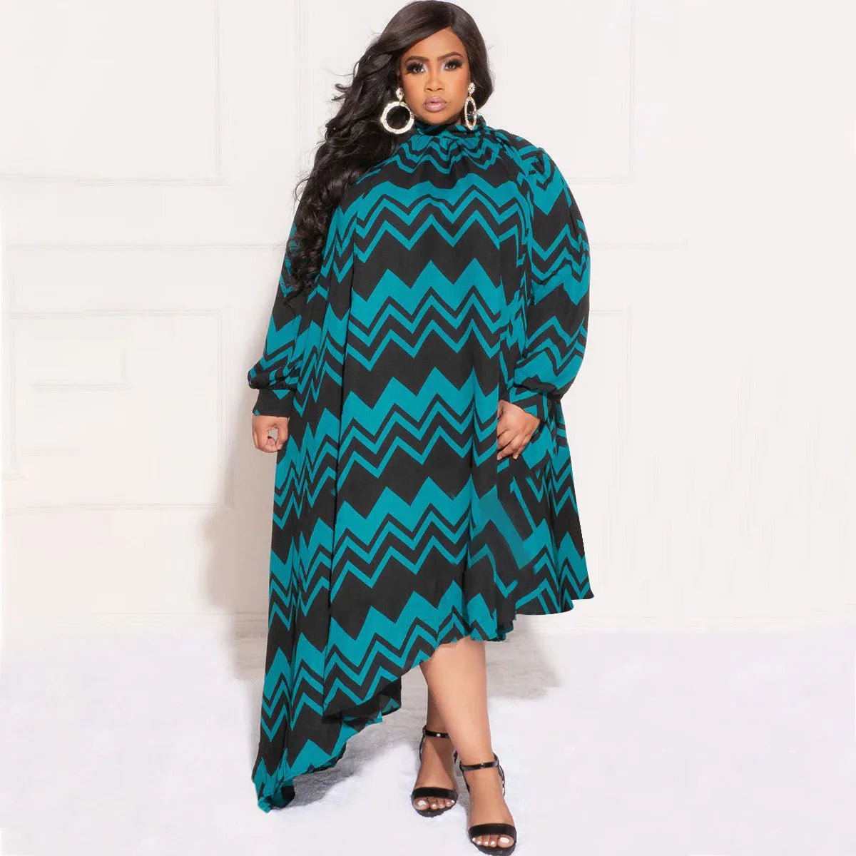 L - 4XL 2022 Fall Plus Size Women Stripe Printing Long Sleeve Irregular Dresses Loose Casual Lady Clothing Dropshipping Wholesale - EverHype