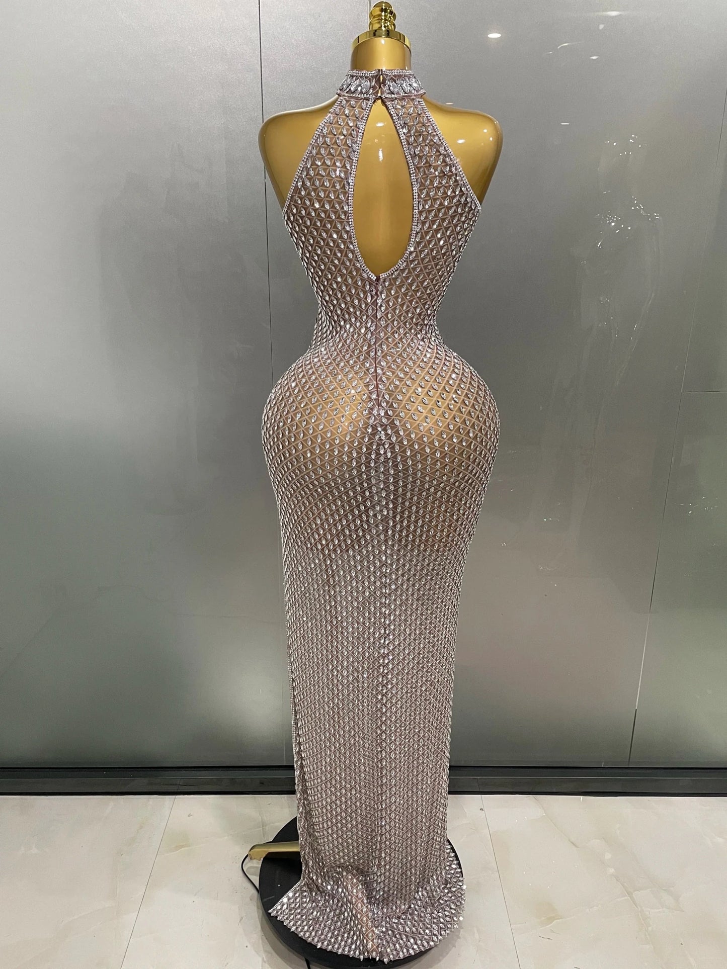 Luxurious Rhinestone Mesh Dress - Full Crystal Transparent Gown | Birthday Party - EverHype