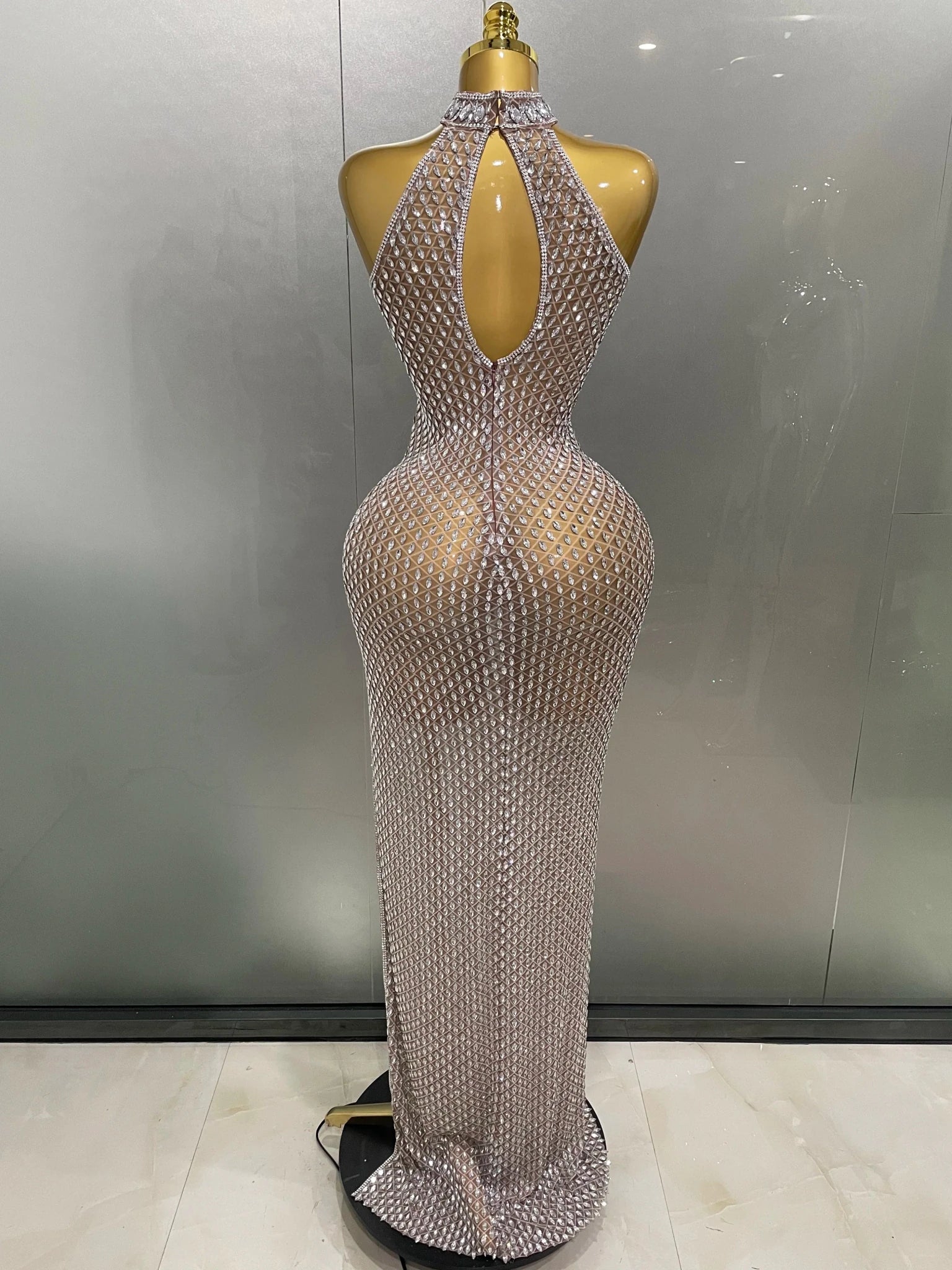 Luxurious Rhinestone Mesh Dress - Full Crystal Transparent Gown | Birthday Party - EverHype