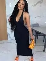 Dulzura Pure Halter V Neck Midi Dress Backless Sleeveless Bodycon Sexy Streetwear Party Elegant Club 2021 Summer Clothes - EverHype