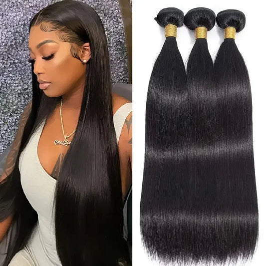 30 Inch Long Bundles Straight Human Hair 1/3/4 Pcs Bone Straight Hair Weave Double Weft 100% Remy Raw Hair Extensions Natural - EverHype