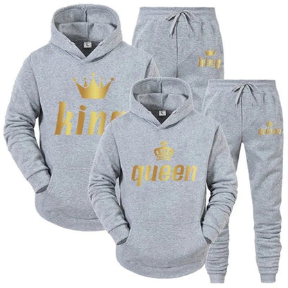👑 King & Queen Couple Sweatsuit Bundle - 4 Piece Set | His & Hers Matching Hoodie & Jogger Pants - EverHype