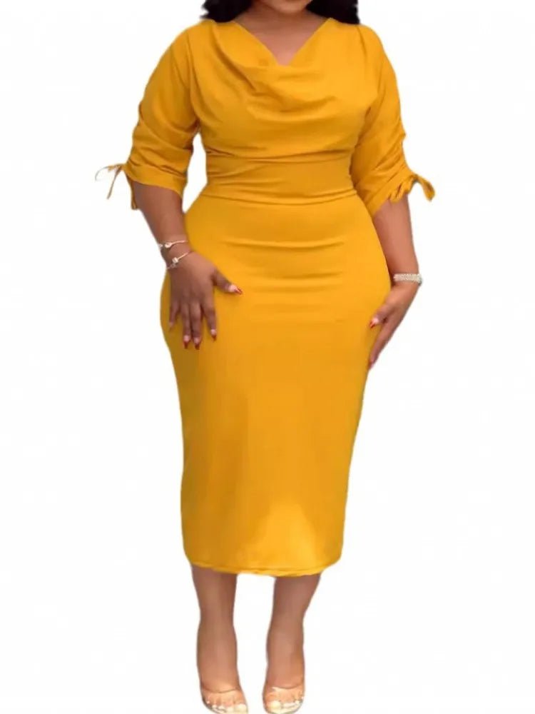 L - 4XL Plus Size Clothes Dresses Women Robes Summer Autumn 3/4 Sleeve Street Style Casual 3XL 4XL Big Size Midi Dress Oversized - EverHype