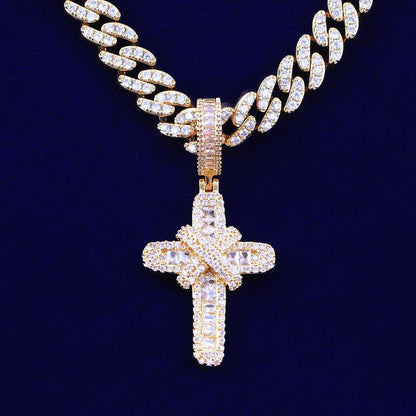 Bubble Letter Cross Necklace - Iced Out Gold Plated Hip Hop Pendant - EverHype
