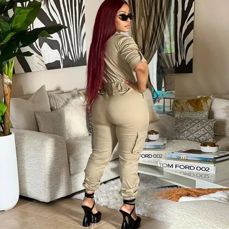 High Waist Jumpsuits Women Work Overalls Casual Half Sleeve Summer One Piece Pocket Long Cargo Pants Rompers Long Bodysuit - EverHype