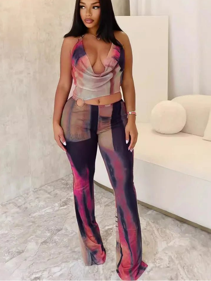 Beyprern Women's Glamours Dreams Jumpsuit Girls Halter Neck Cut - Out O - Rings Tie Dye Rompers Overalls One Piece Outfits Clubwear - EverHype