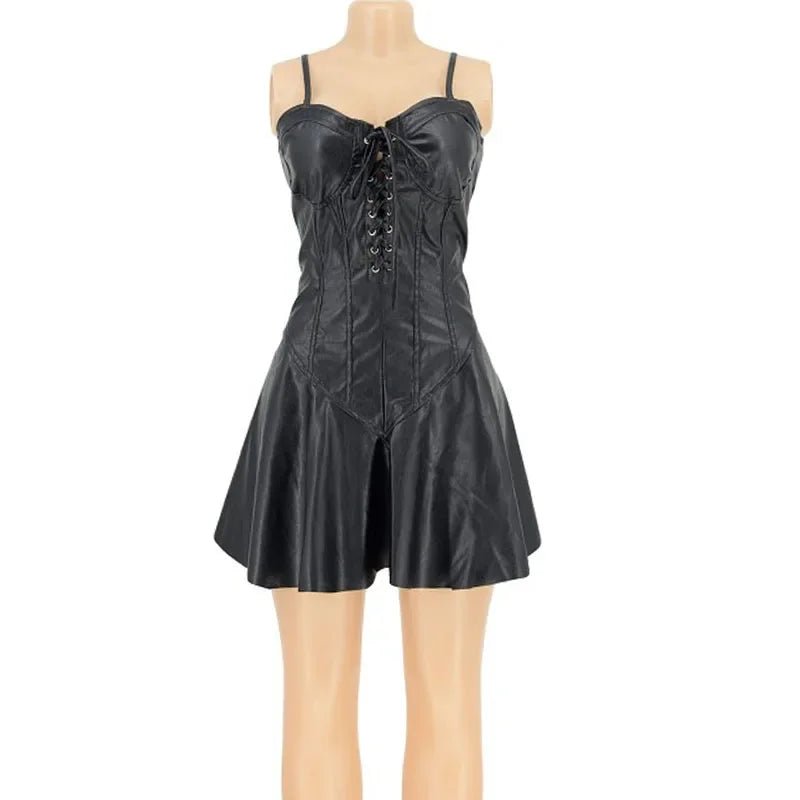 Corset Lace - Up PU Leather Dress - Spaghetti Strap Bodycon Mini | EverHype 2026 - EverHype