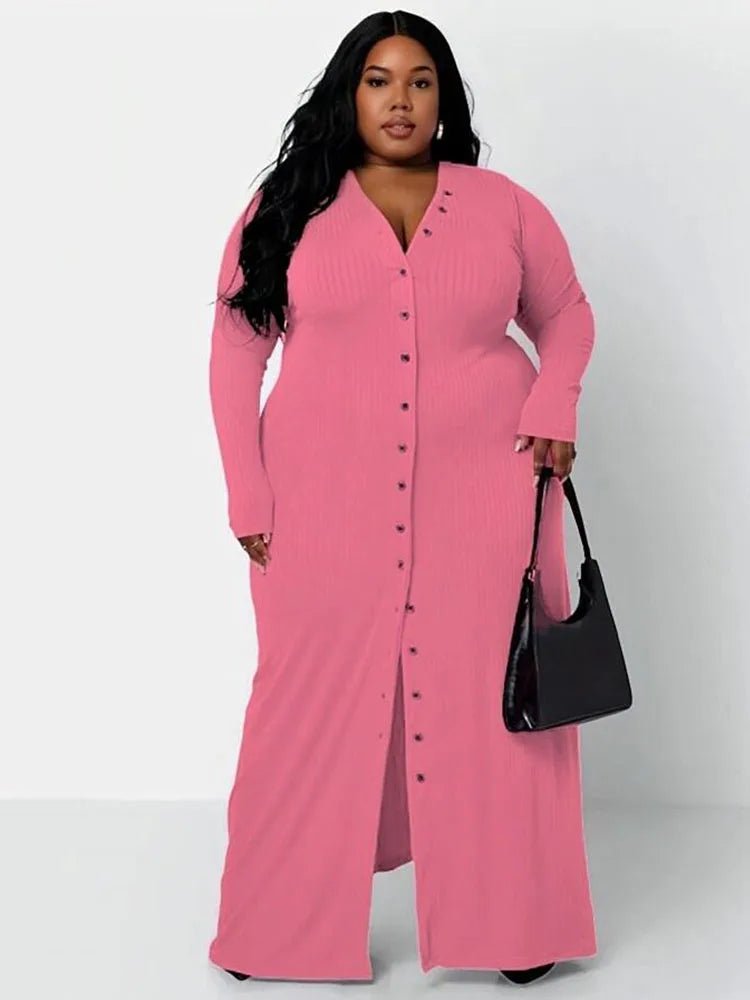 Ribbed Dress for Women Winter Warm Knitted Dress Single - buttons Elegant Cardigan Plus Size Dresses Wholesale Bulk Dropshipping - EverHype